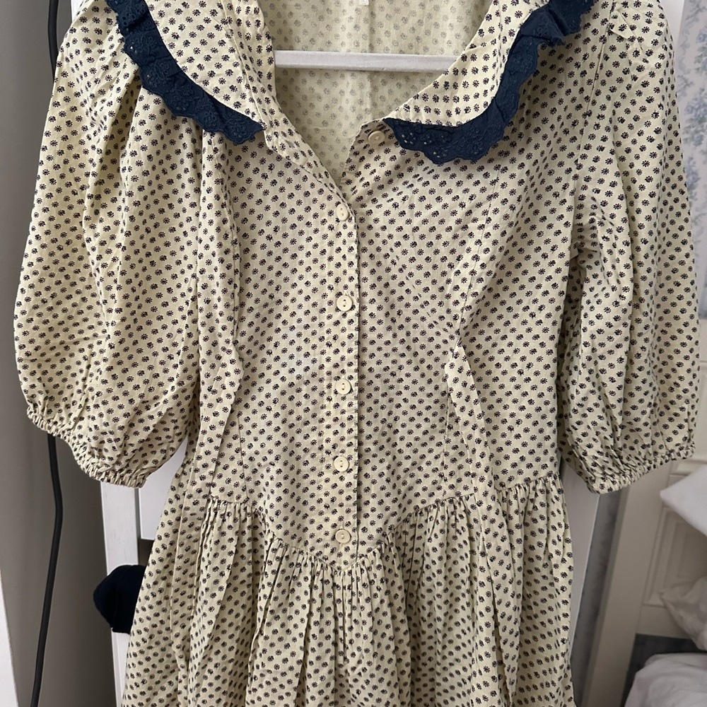 Free People Cream and Blue Floral Mini Dress